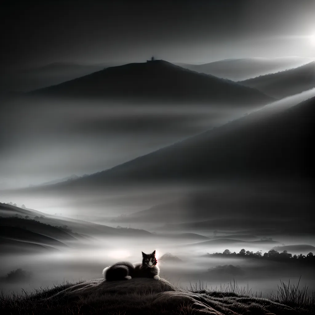 Fotos gato sonhador preto branco misterio