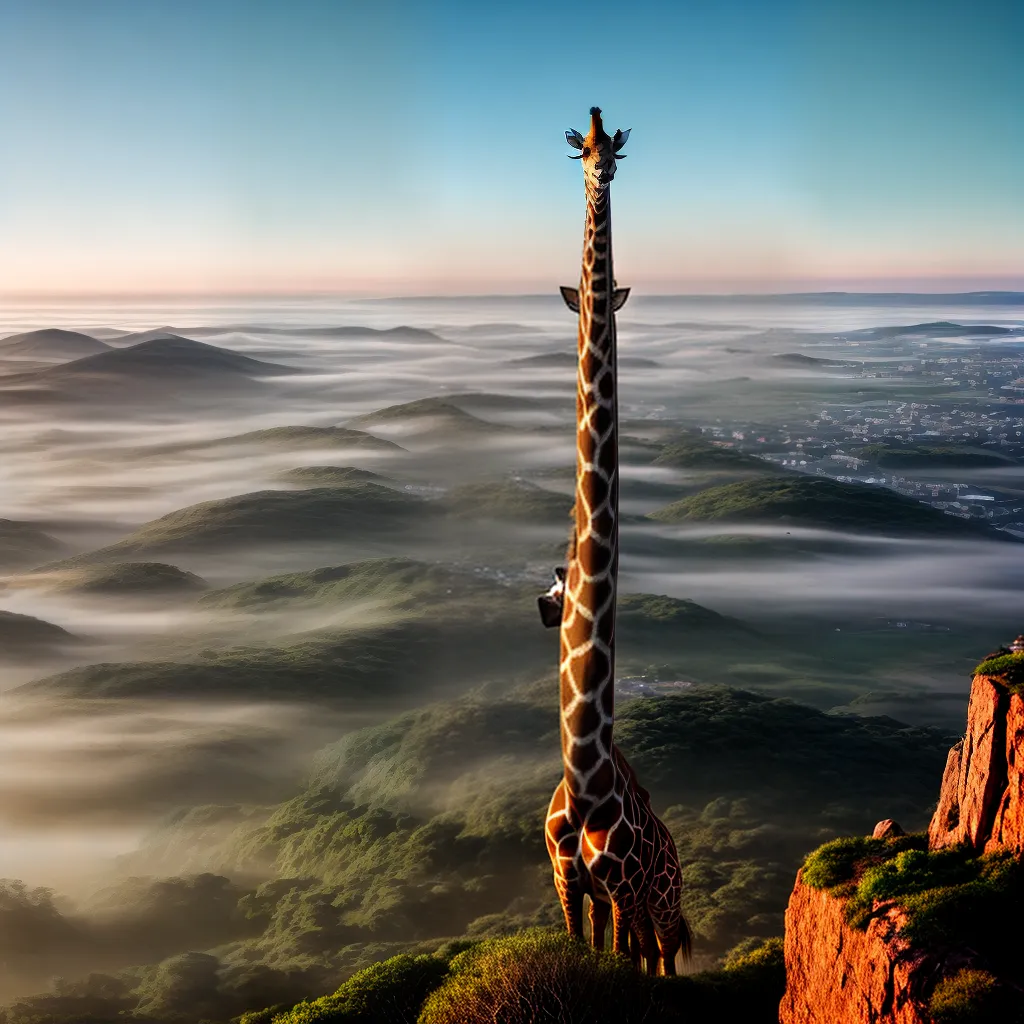 Gigantismo surreal: Desvendando o mistério desse sonho. 6 Fotos girafa cartola monoculo nuvem cidade