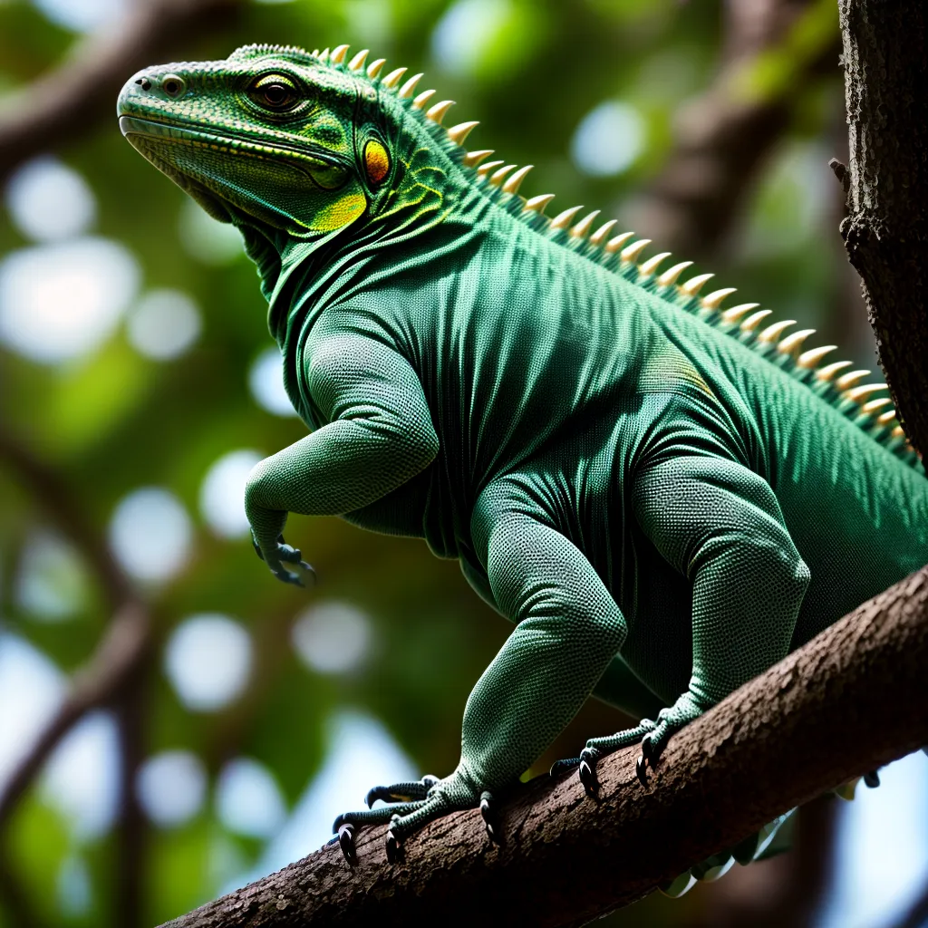 Alerta de Lagarto: O Significado de Sonhar com Répteis 2 Fotos iguana verde olhar intenso ramo