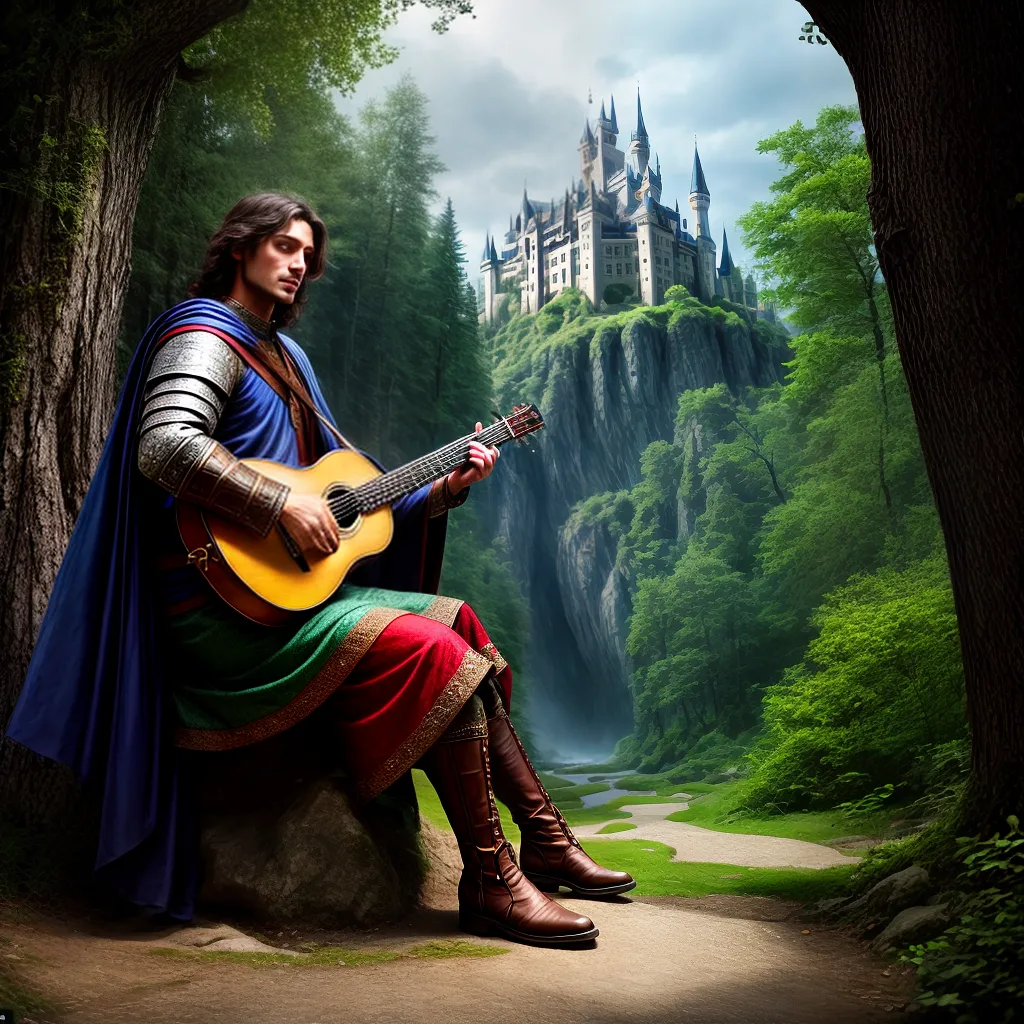 O Fascínio dos Trovadores: Interpretando o Significado de Sonhar com Menestréis 5 Fotos ilustracao medieval troubadour lute castelo floresta