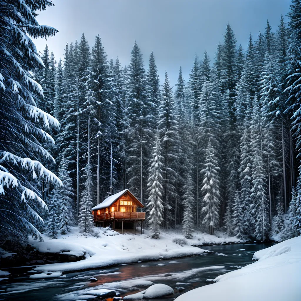 Fotos inverno floresta cabana neve luz