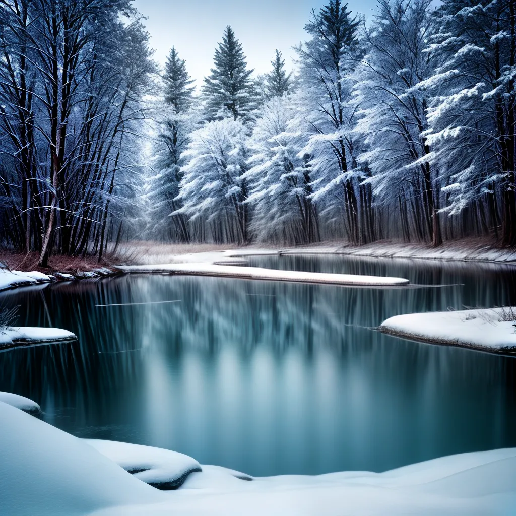 Fotos inverno paisagem neve lago sonho