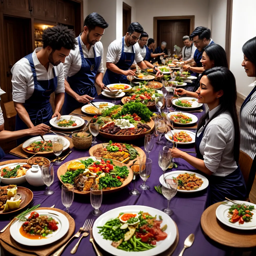 Descubra o que significa sonhar com União e Etiqueta na culinária regional. 3 Fotos jantar tradicional amigos apron decoracao