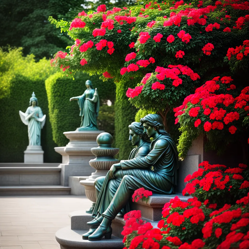 Fotos jardim geranios estatuas guardioes