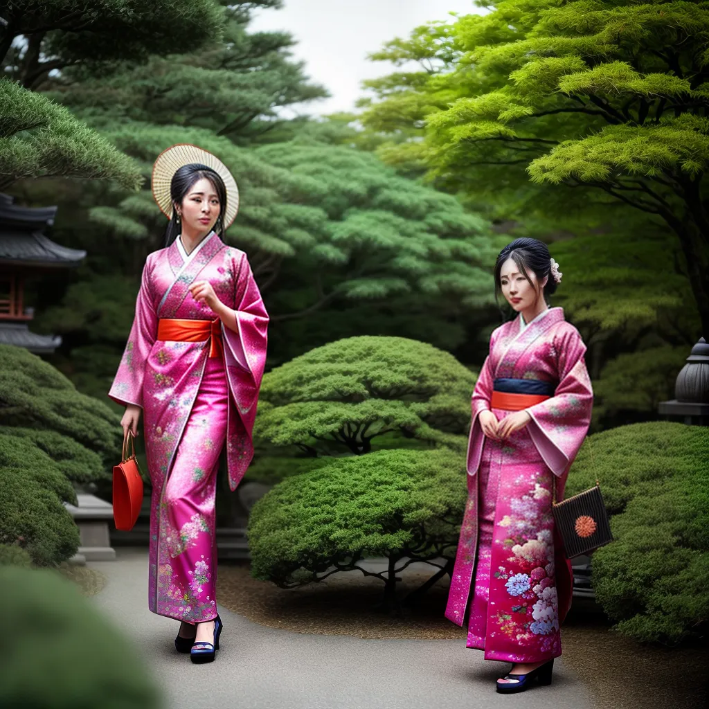 Fotos jardim japones kimono colorido