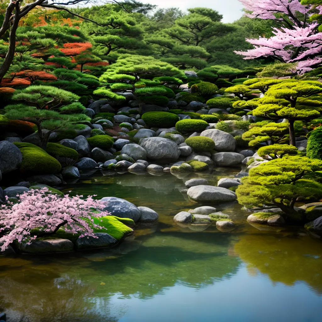 Fotos jardim japones pond cerejeiras meditacao