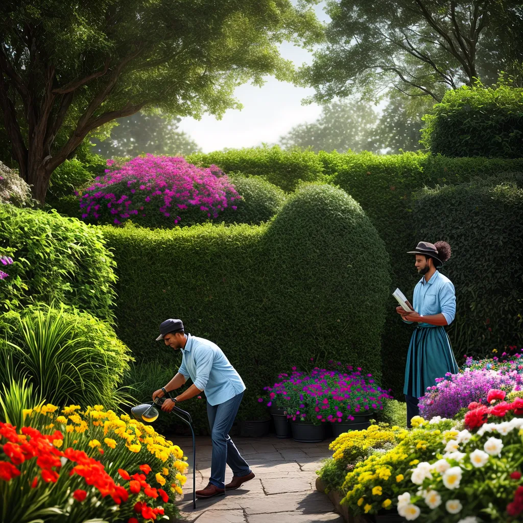 Fotos jardineiro cuidando jardim colorido