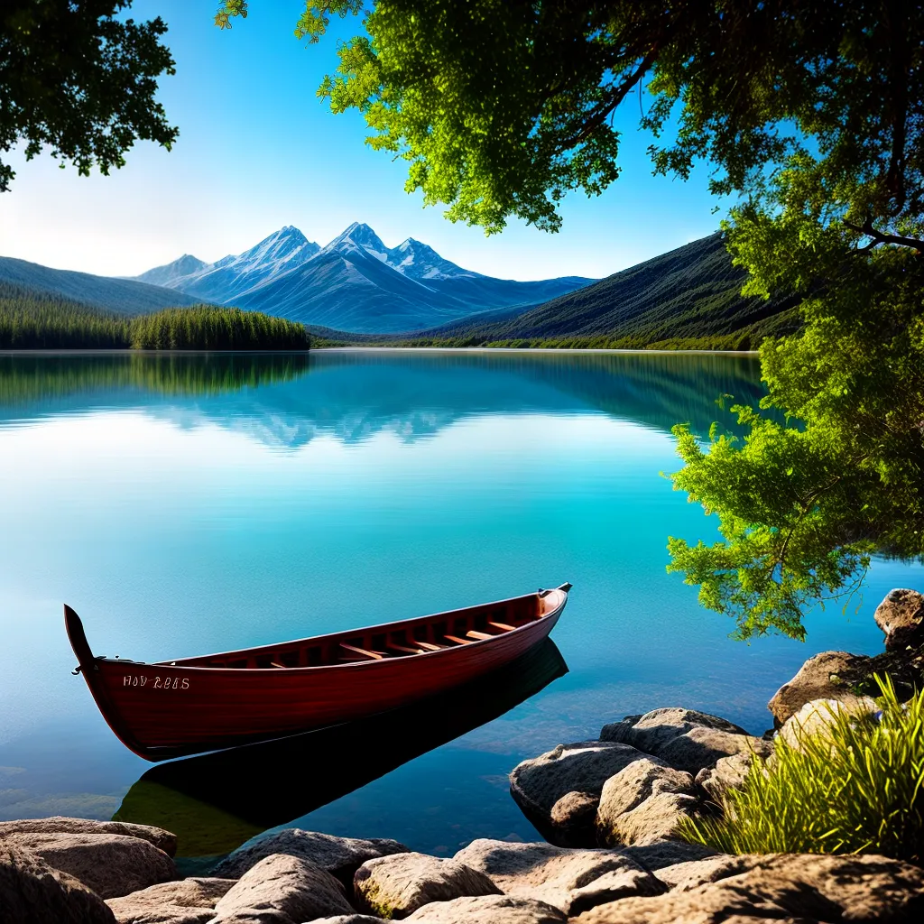 Fotos lago cristalino reflexo ceu montanha barco