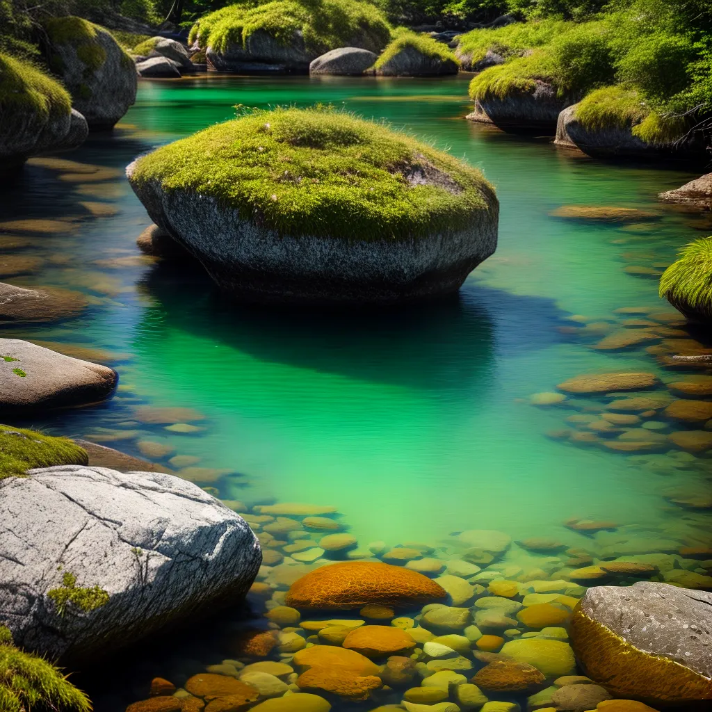 os Naturais: Água, Algas e Meio Ambiente 3 Fotos lago cristalino rochas verdes montanhas