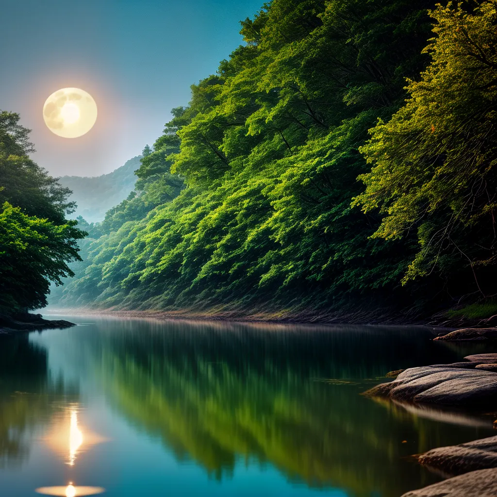 Fotos lago floresta lua reflexo sereno