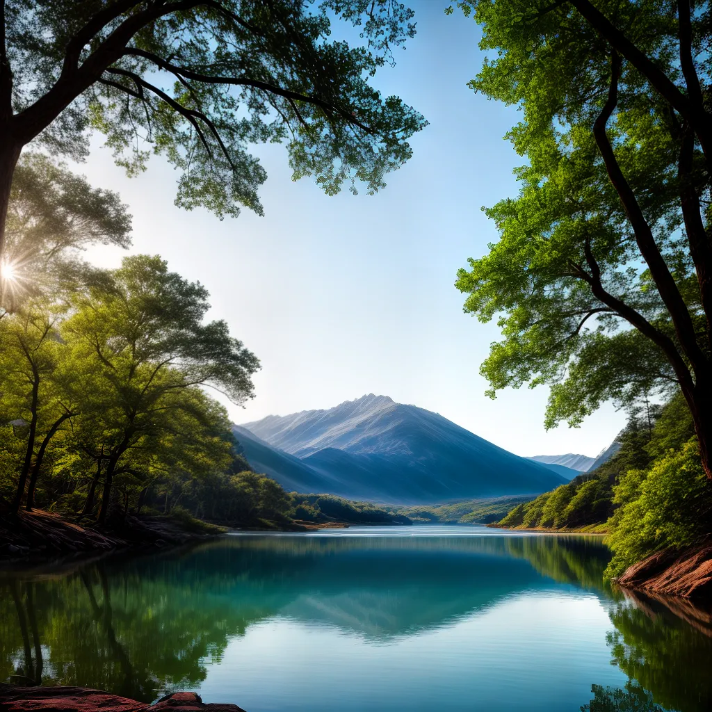 Fotos lago montanhas ceu serenidade