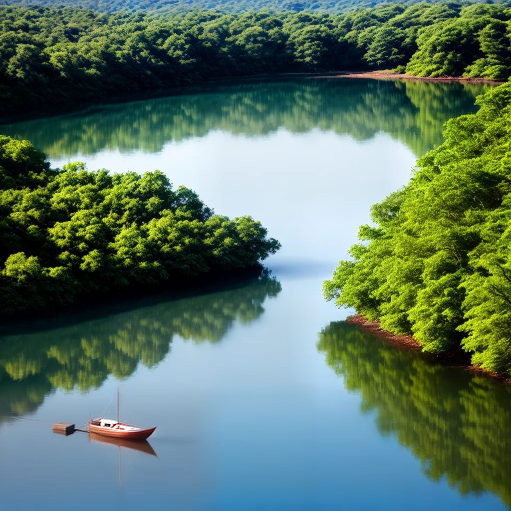Fotos lago natureza barco sol azul