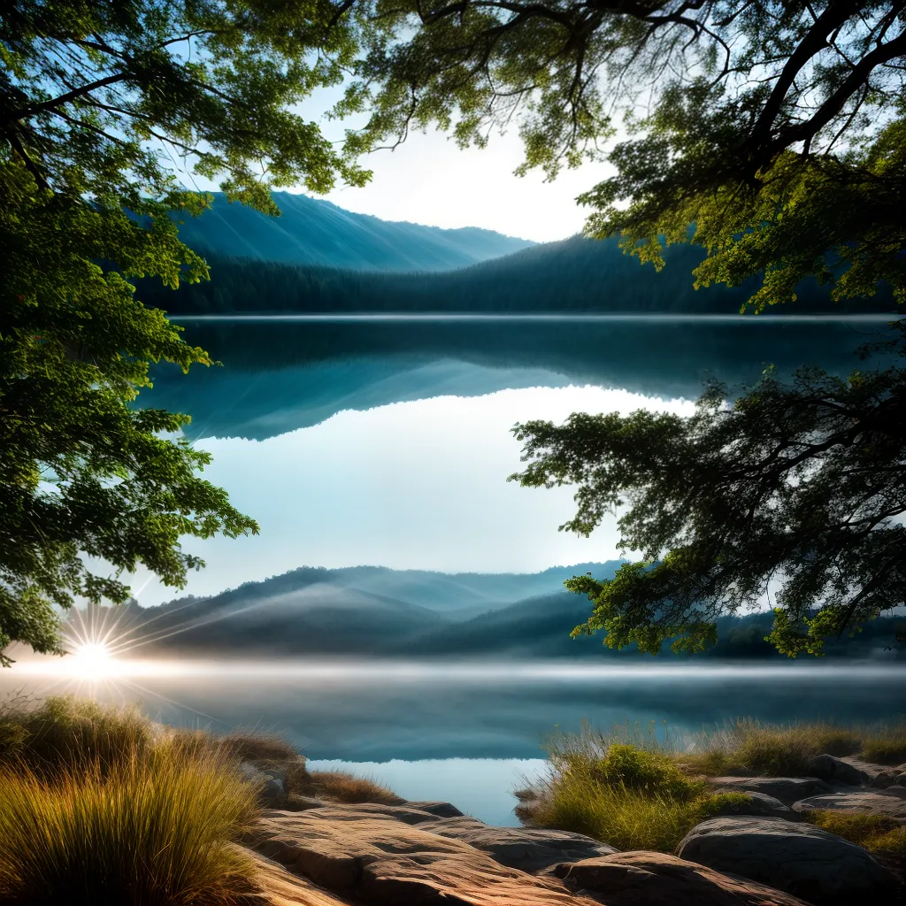 Entenda o Significado de Sonhar com Paz Interior 3 Fotos lago sereno ceu azul arvores