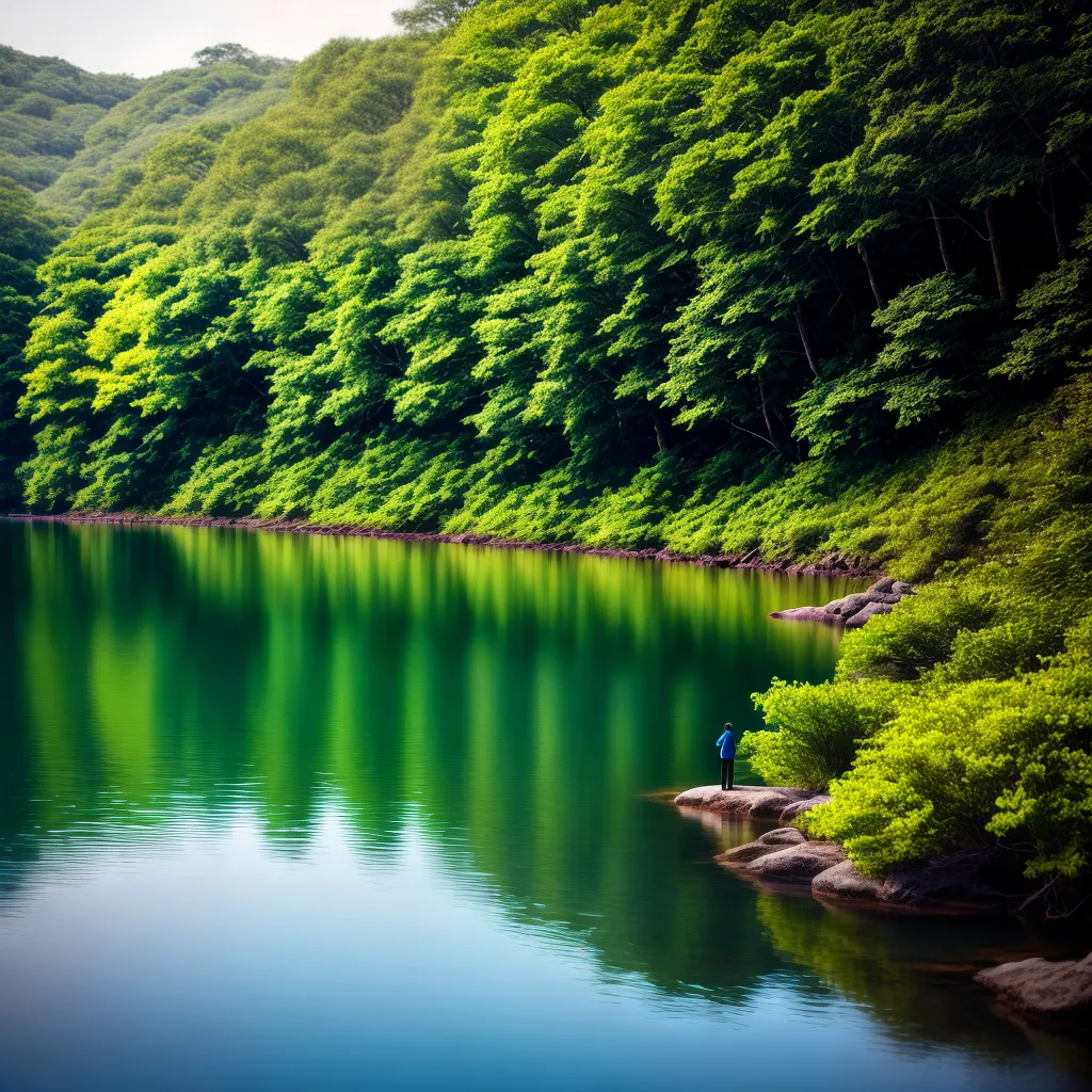 Fotos lago sereno reflexao verde ceu azul
