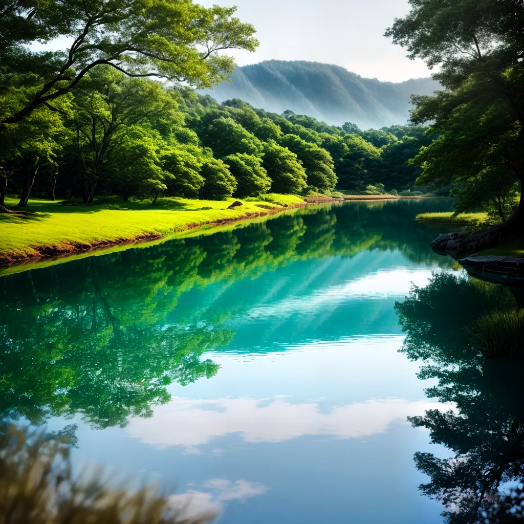 Fotos lago sereno reflexo arvores ceu