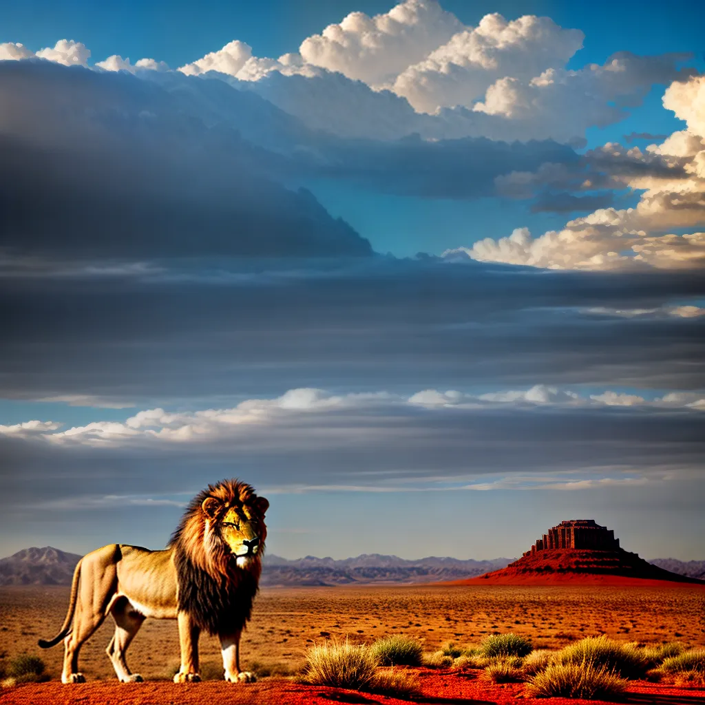 Fotos leao deserto majestoso simbolo poder