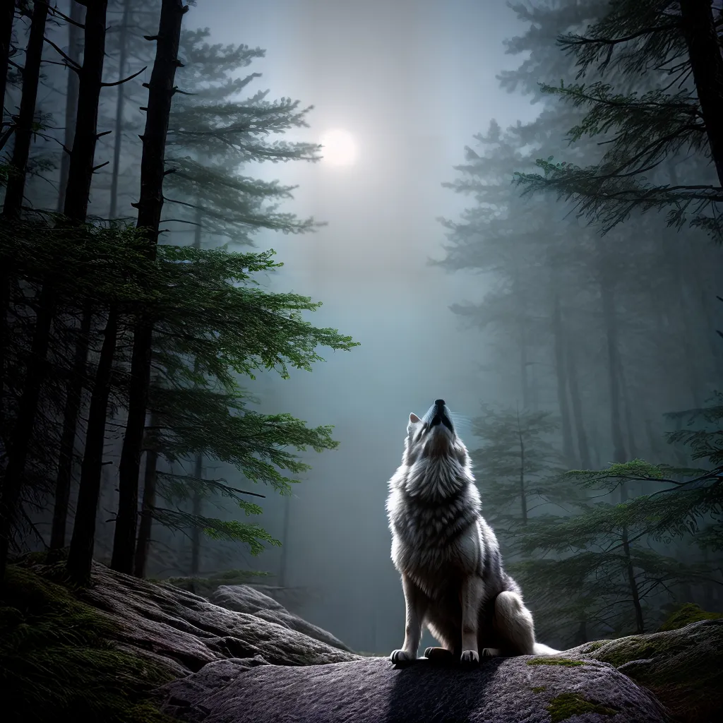Fotos lobo uivando lua floresta misterio 2