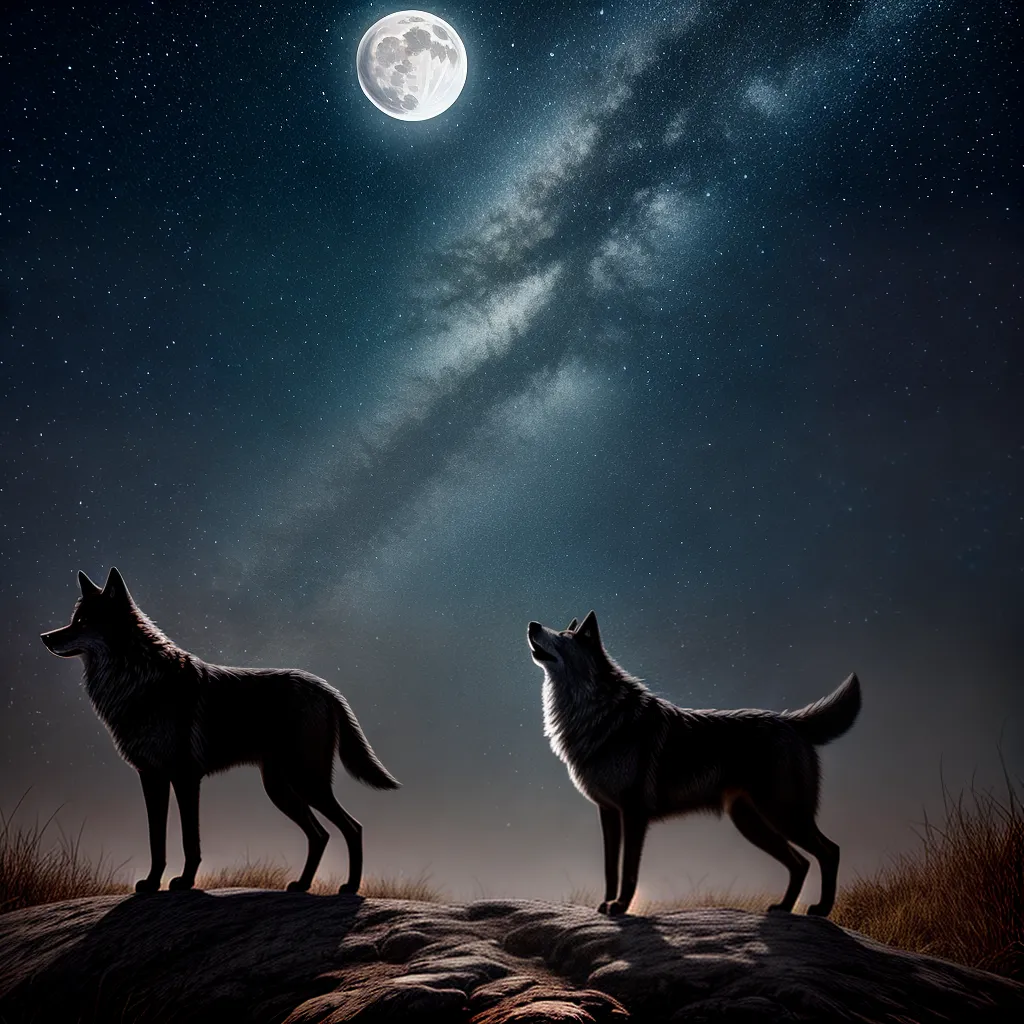 Fotos lobo uivando lua noite estrelada