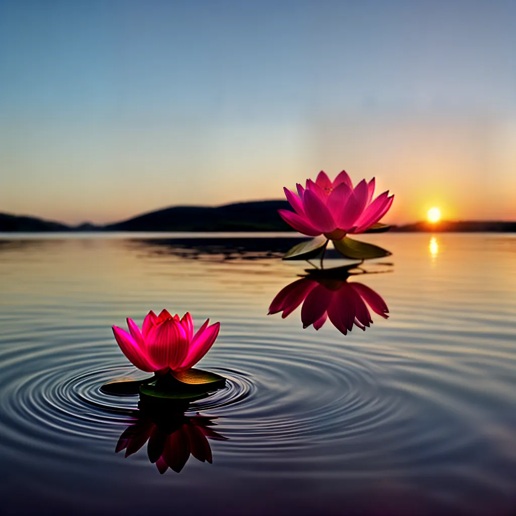Fotos loto rosa agua por do sol