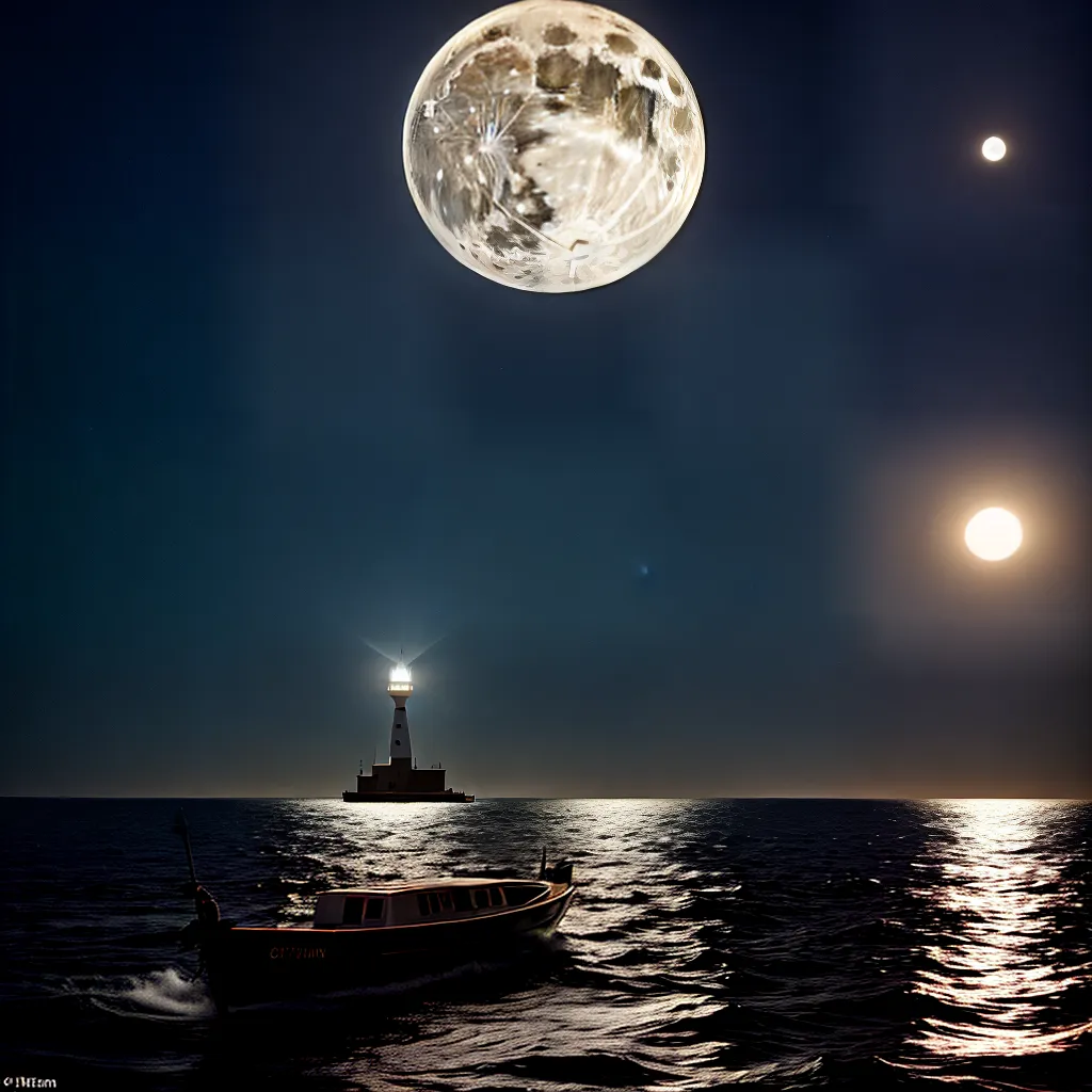 Fotos lua cheia barco luzes farol oceano
