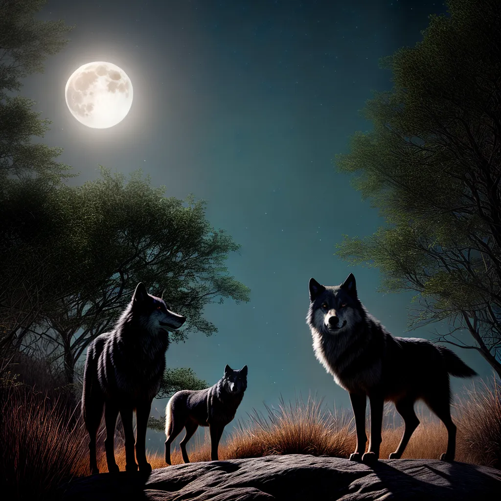 Fotos lua cheia noite lobos misterio