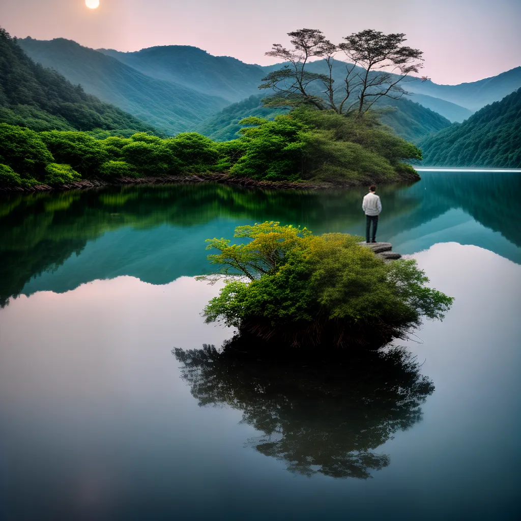 Fotos lua cheia reflexo lago sereno