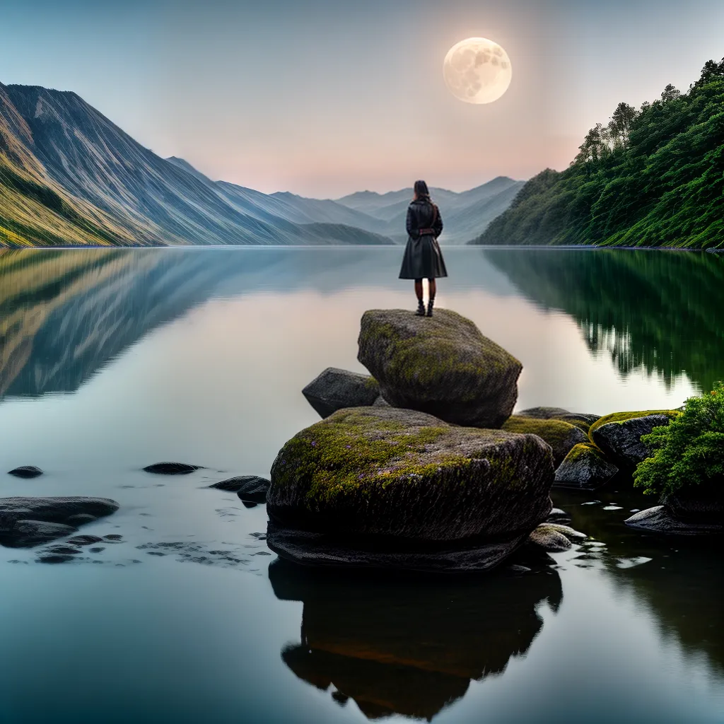 Fotos lua lago mulher reflexao profundidade