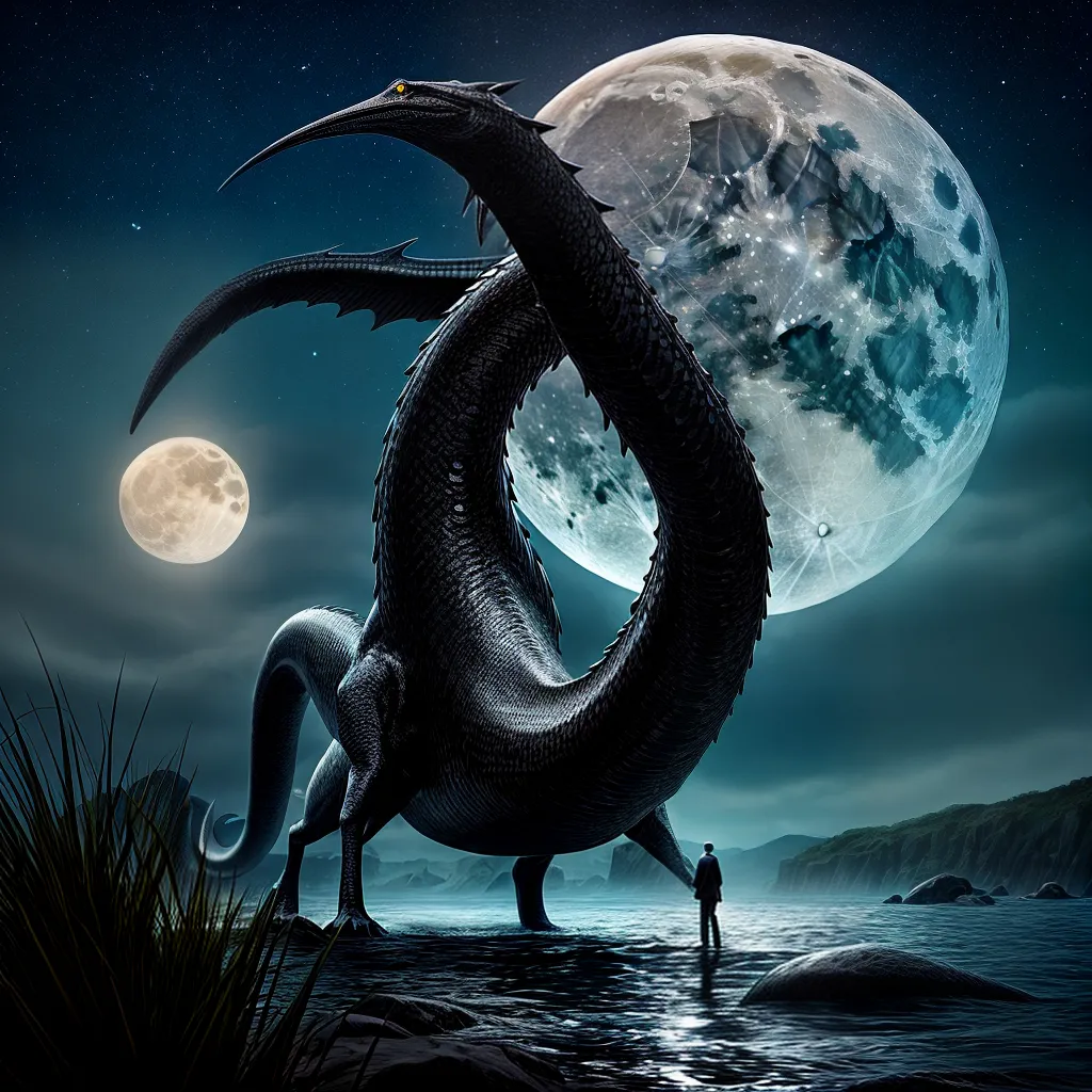 Qual o Significado de Sonhar com Lua Cheia e Réptil Marinho? 3 Fotos lua serpente mar noite sonho