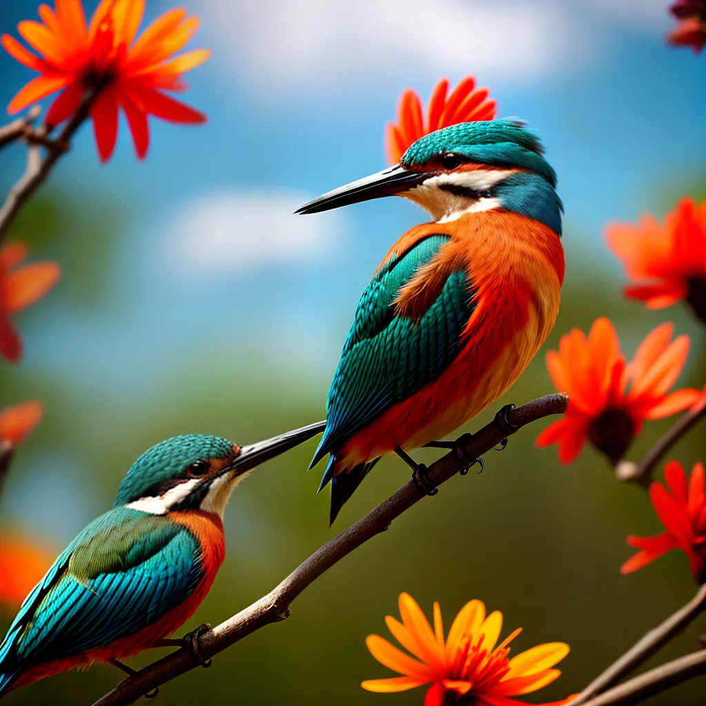 Pássaro martim-pescador, planta montbretia e sonhos: símbolos de abundância e boa sorte 5 Fotos martim pescador flores ceu nuvens