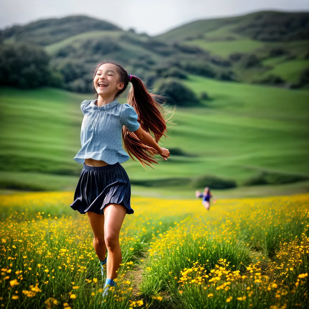 Fotos menina campos flores infancia alegria