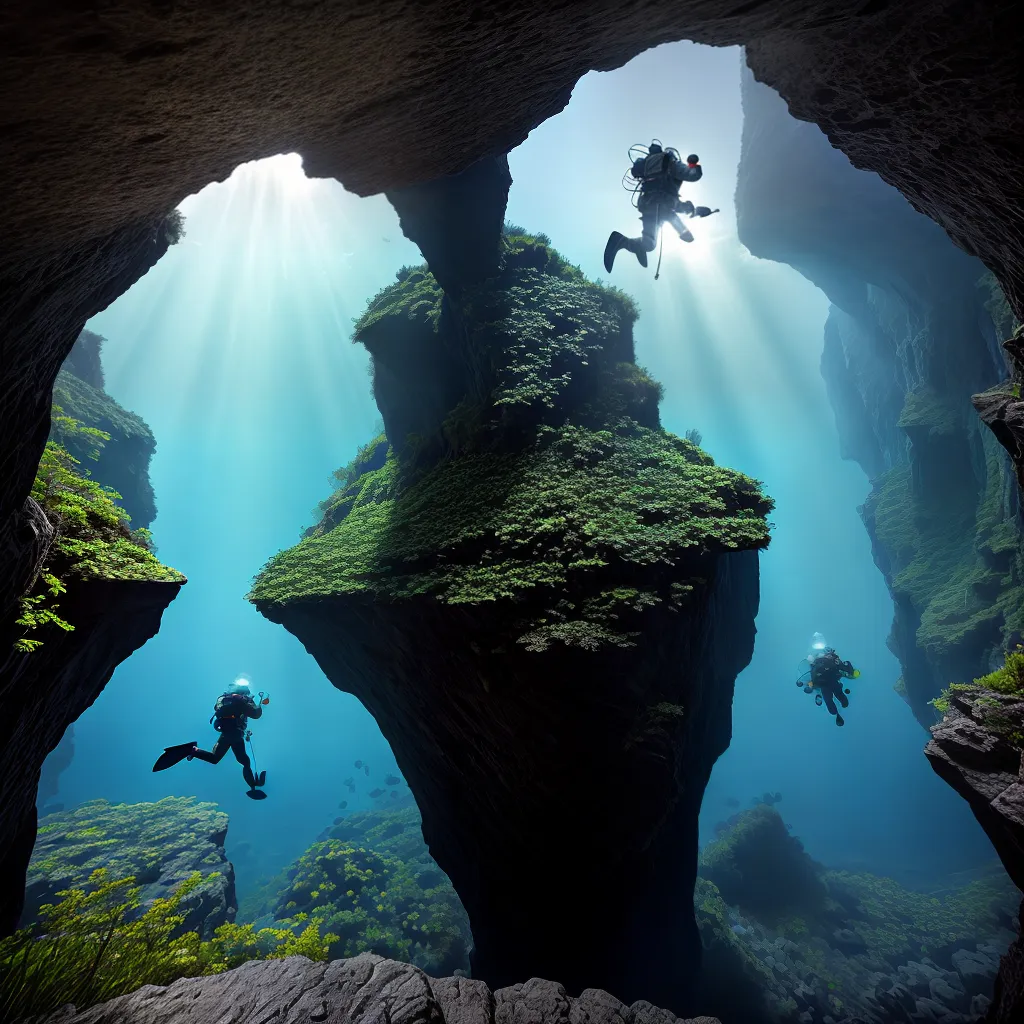 Explorando os sonhos de Imersões em Profundezas Misteriosas 3 Fotos mergulhador caverna subaquatica luz