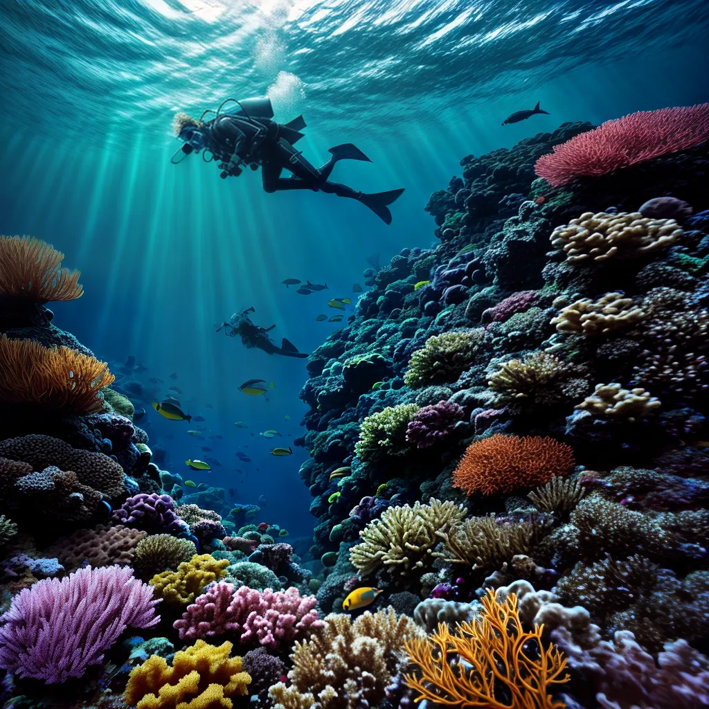 Fotos mergulhador profundo peixes coral