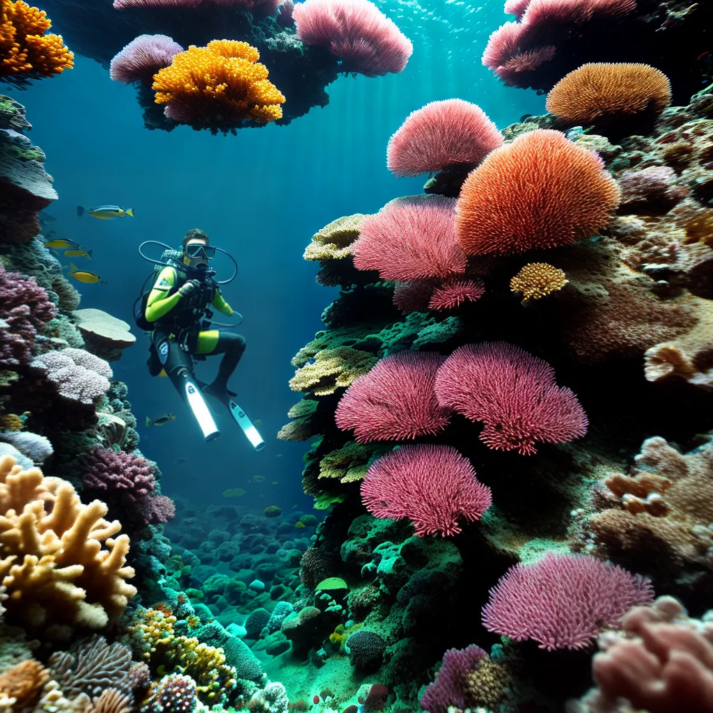 Desvendando as Profundezas dos Sonhos Marítimos 4 Fotos mergulhador recife peixes coloridos