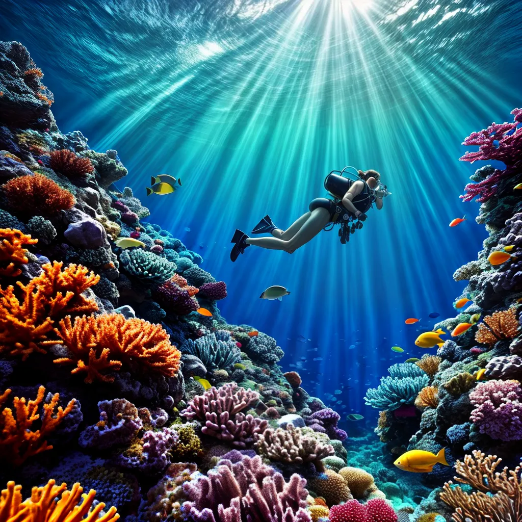 Qual Significado de Sonhar com Mergulho Profundo? 2 Fotos mergulho oceano peixes coral luz 1