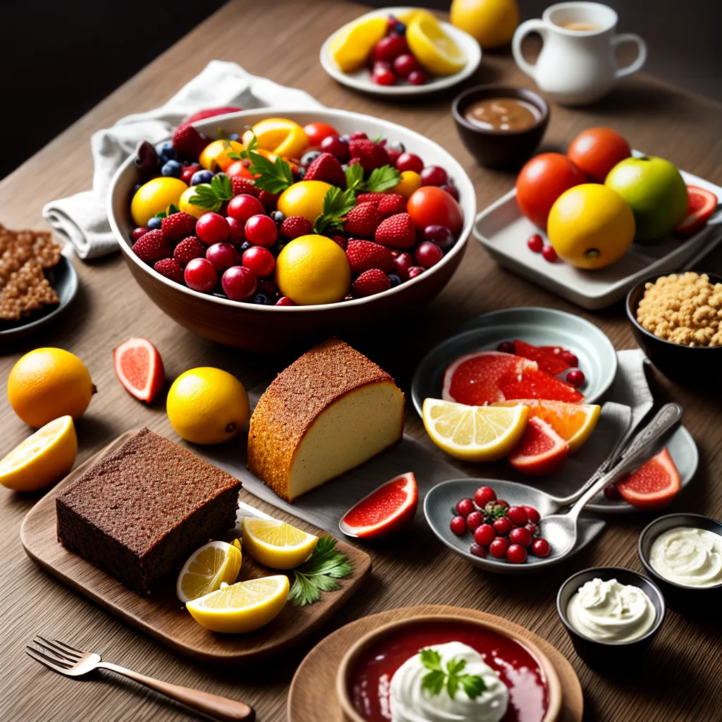 Fotos mesa deliciosa frutas carnes sobremesas