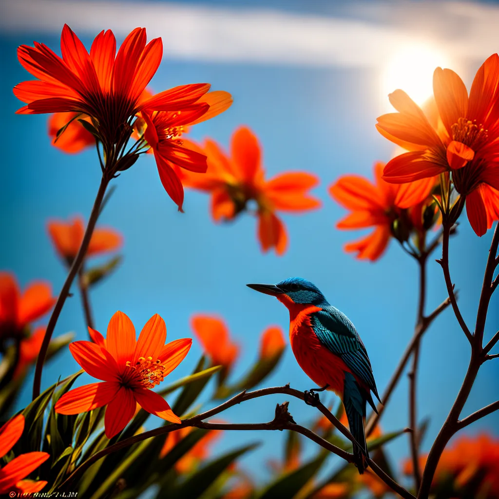 Pássaro martim-pescador, planta montbretia e sonhos: símbolos de abundância e boa sorte 2 Fotos montbretia pica pau por do sol
