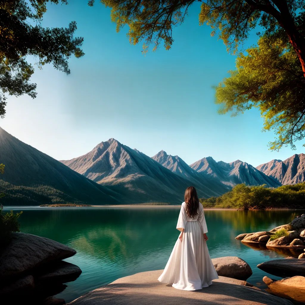 Fotos mulher branca lago ceu espiritualidade
