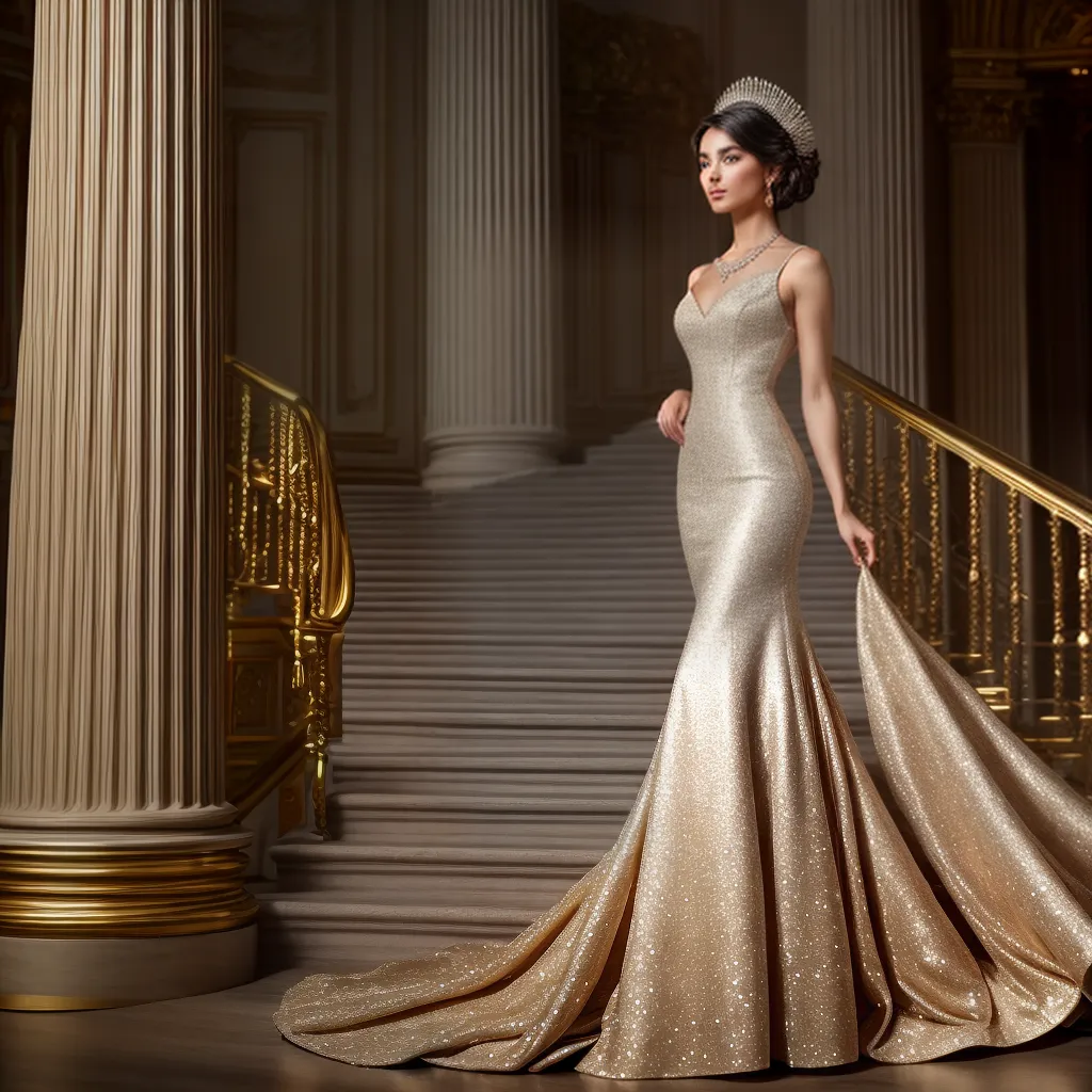 Fotos mulher elegante sonho vestido escada