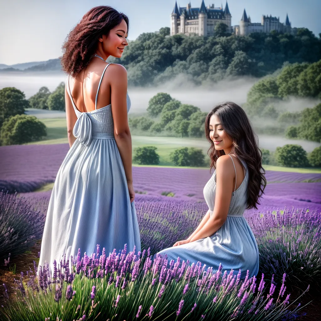 Fotos mulher lavanda castelo palacio sonhos