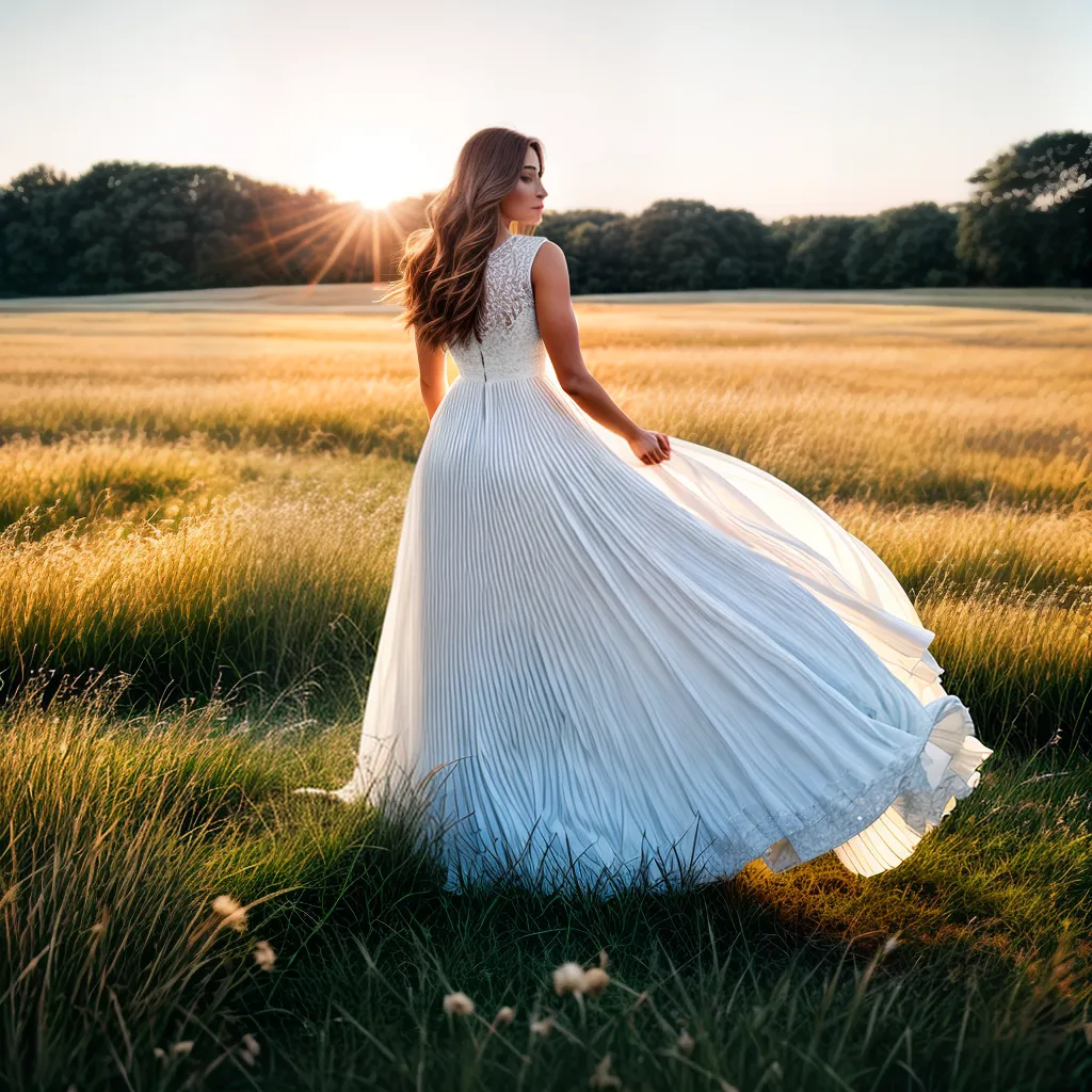 Fotos mulher vestido branco campo pombos