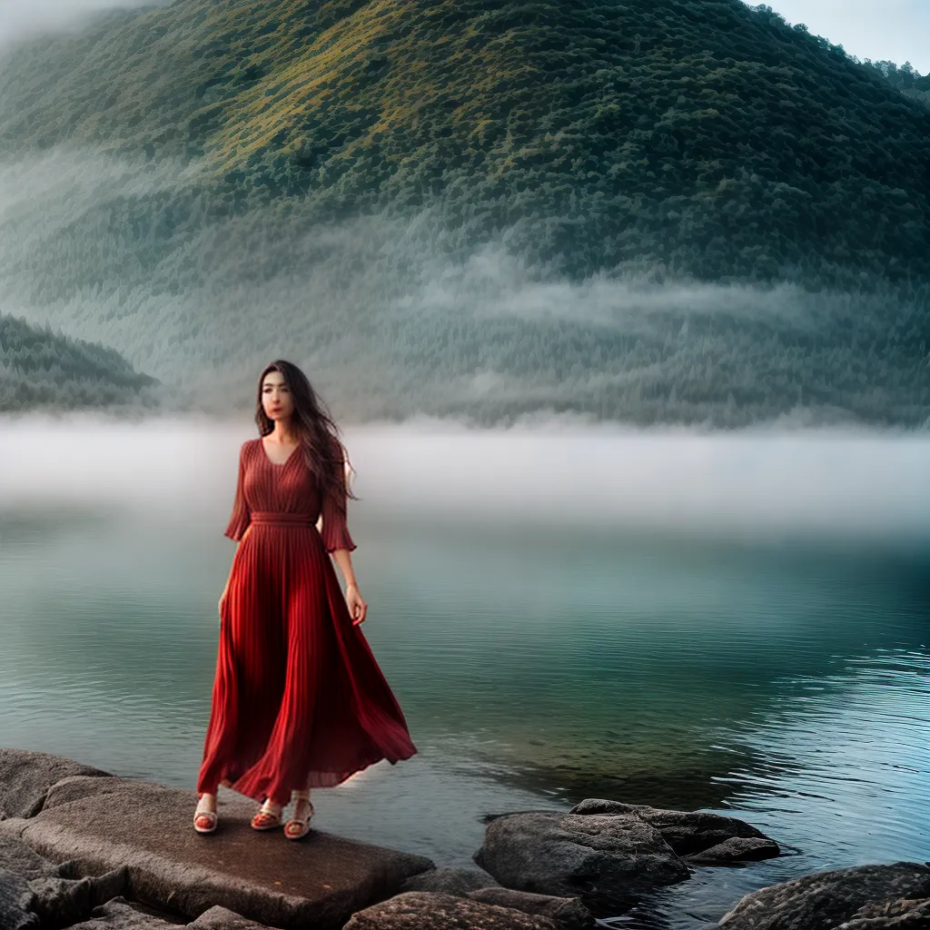 Fotos mulher vestido lago nevoa mensagem