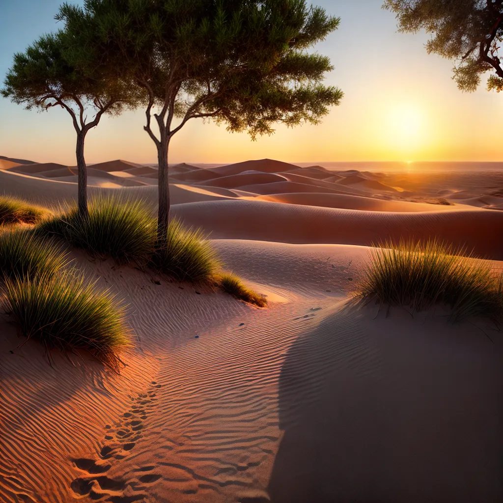 Despertar: Descubra o significado de sonhar com um oásis no deserto. 3 Fotos nascer sol deserto oasis viagem