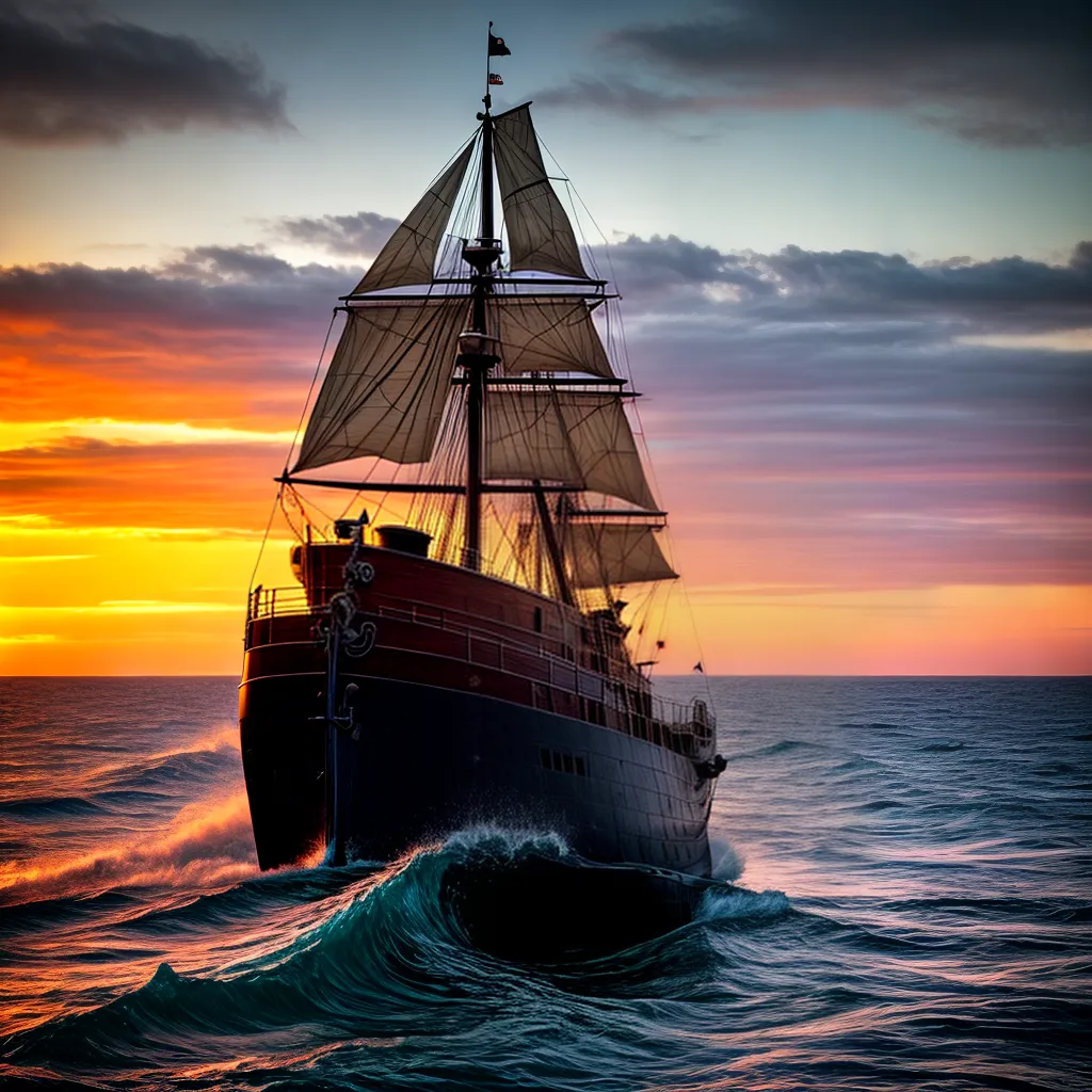 Fotos navio pirata tesouro ilha por do sol