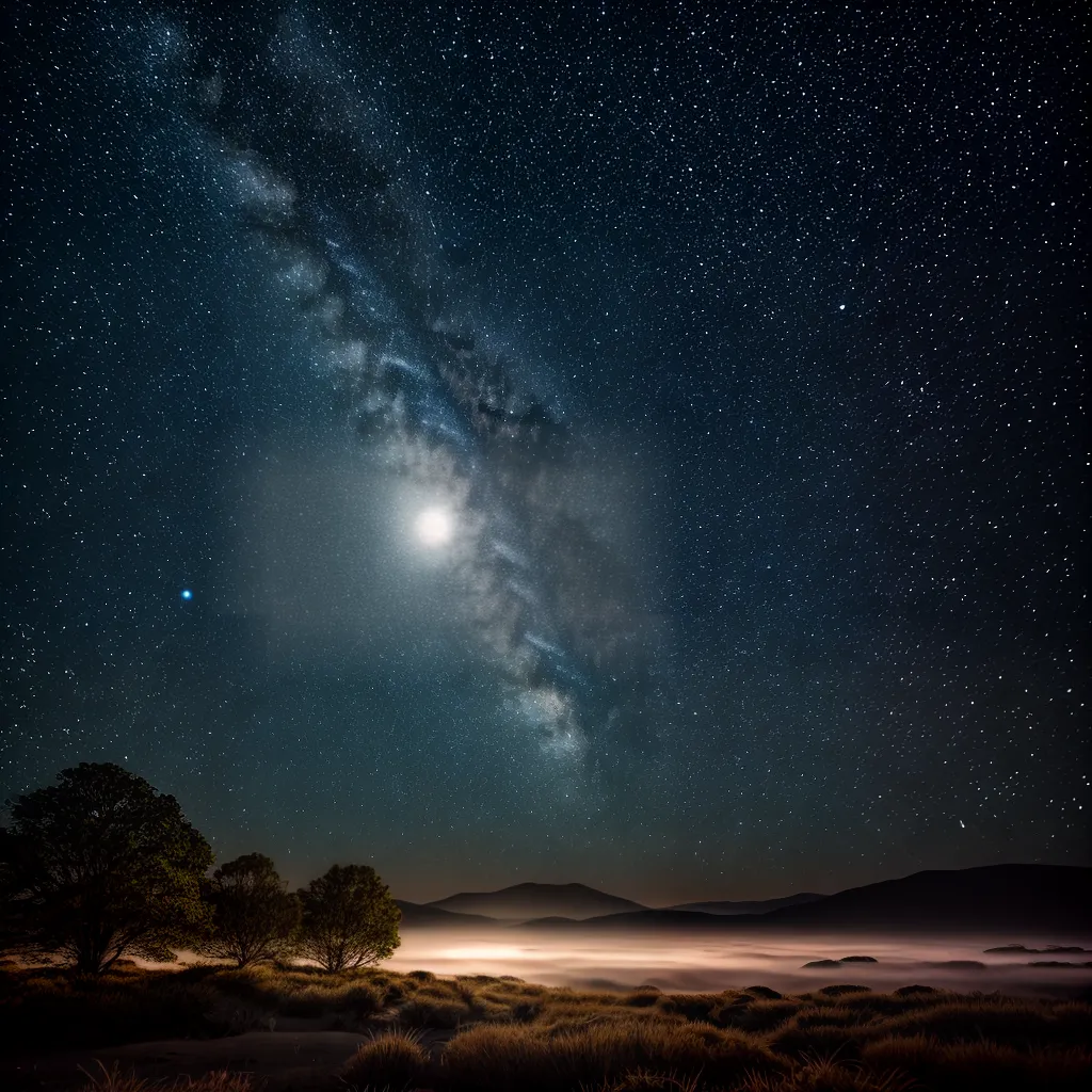 Fotos noite estrelada lua cheia paisagem