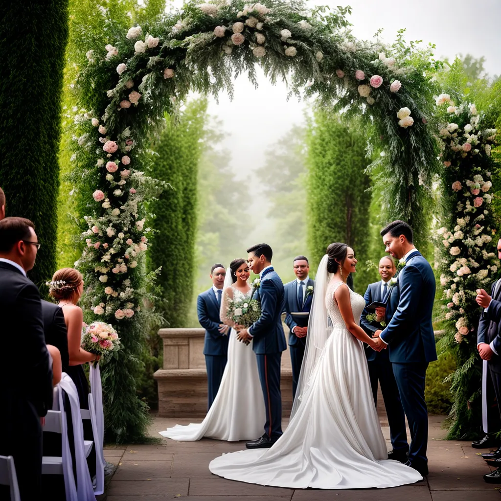 Descubra seu Destino: O que Significa Sonhar com Casamento 3 Fotos noiva arco flores groom familia amor