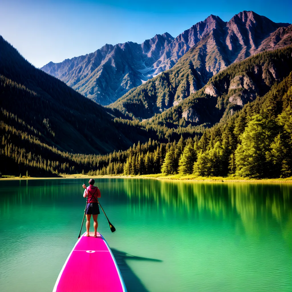 Fotos paddleboard lago montanha equilibrio