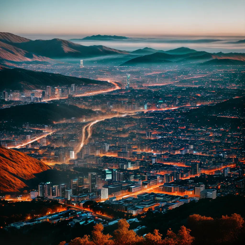 Fotos panorama por do sol cidade montanha