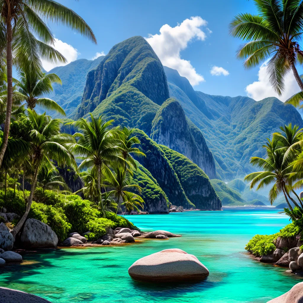 Fotos paraiso tropical agua cristalina palmeiras montanhas 1