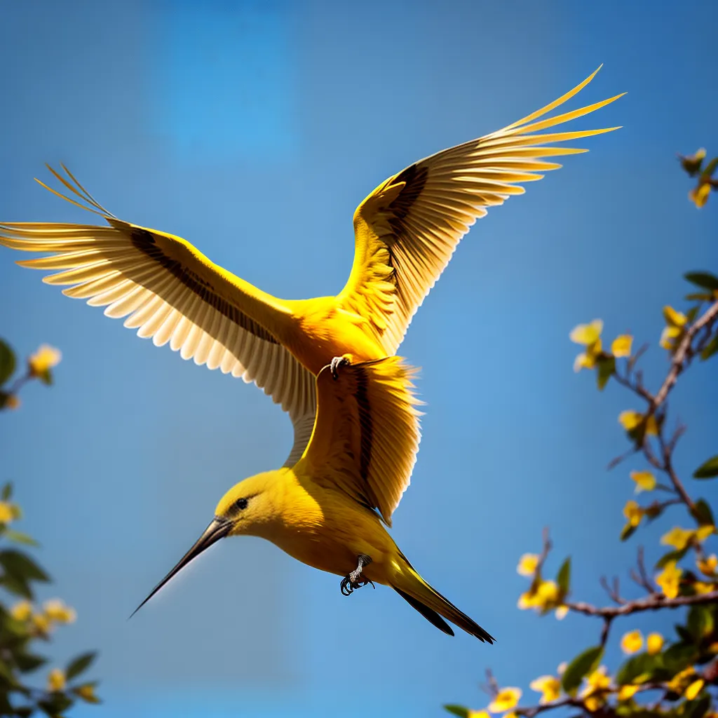 Fotos passaro amarelo voando ceu azul
