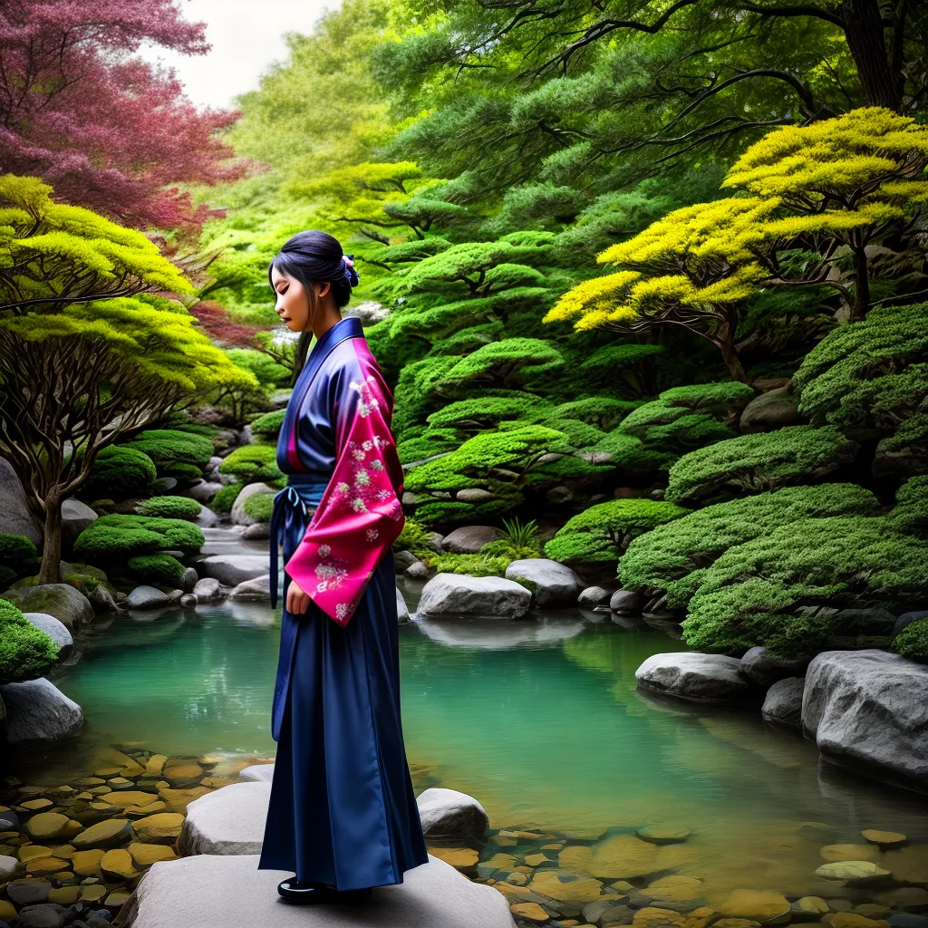 Fotos passeio jardim japones kimono sereno